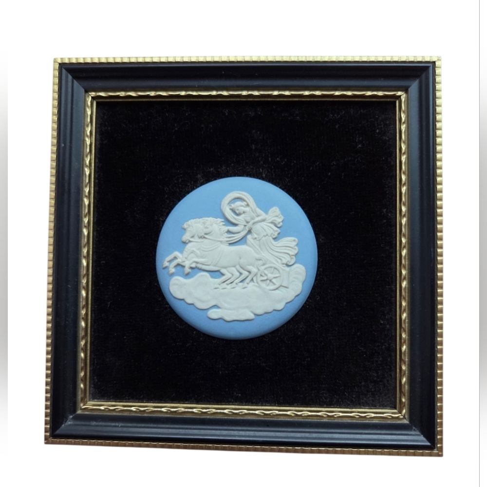 Wedgwood Blue and White Framed Medallion Art Aurora And Chariot